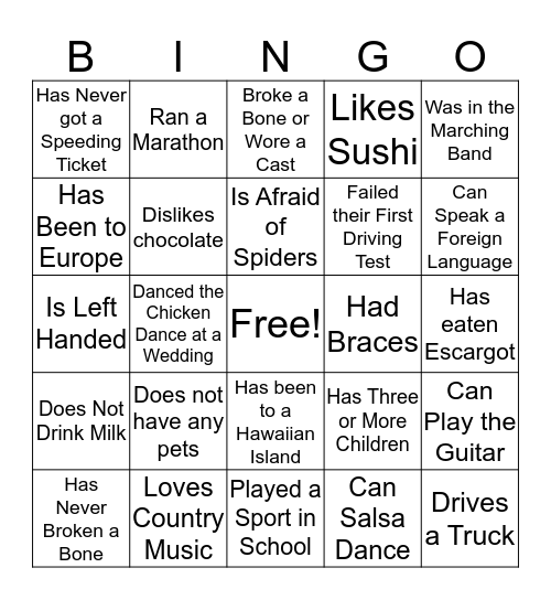 Find Someone Who... Bingo Card