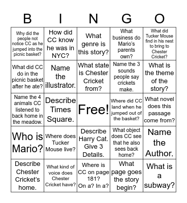 The Cricket in Times Square Bingo Card