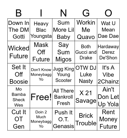 Hip Hop & Henny Bingo Card