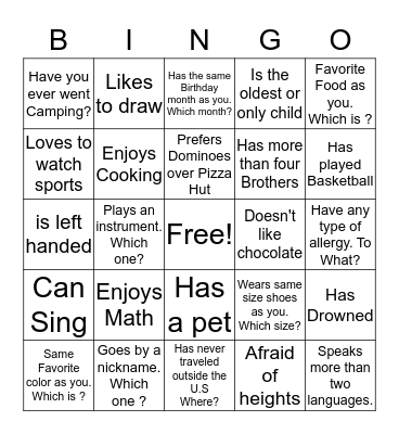 NDA Ice Breaker Bingo ! Bingo Card