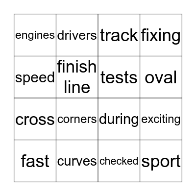 Race Cars - 2.0 Bingo Card