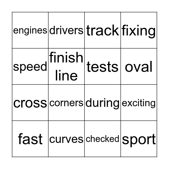 Race Cars - 2.0 Bingo Card