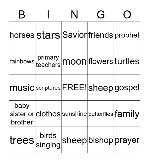My Heavenly Father Loves Me Bingo Card