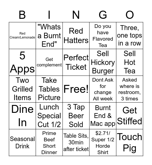 Smokehouse BBQ Bingo Card