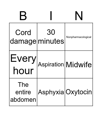 Water Birth Bingo Card