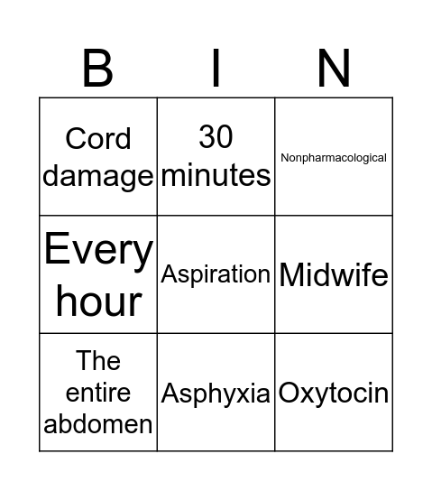 Water Birth Bingo Card