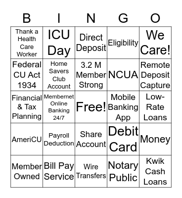 Credit Union Bingo Card