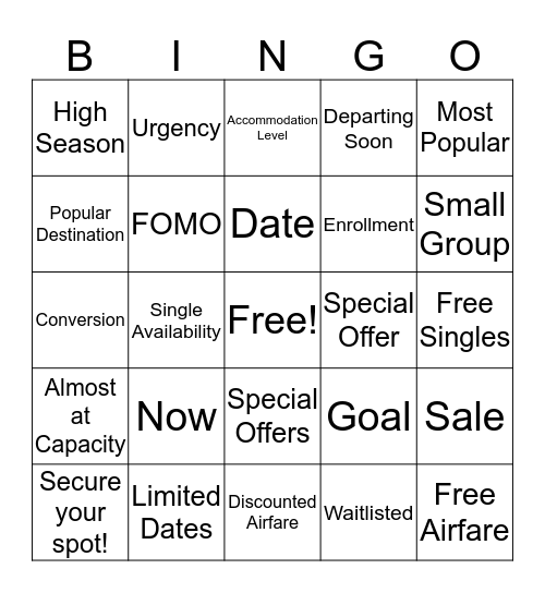 Creating Urgency Bingo Card