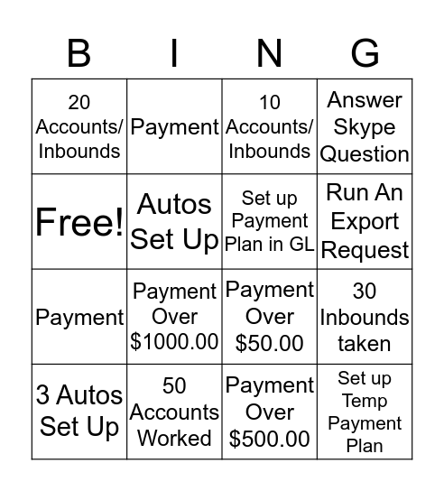 Early Out Bingo Card