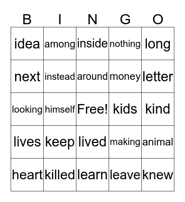 SIGHT WORD SET 13 Bingo Card