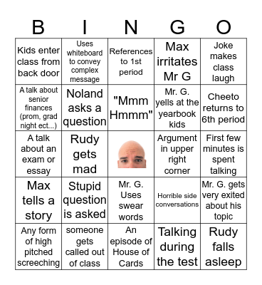 Vowinkel's 6th Period Bingo Extravaganza Bingo Card