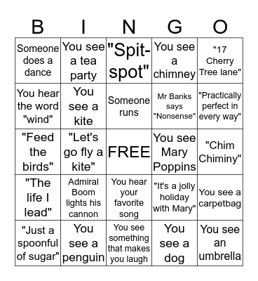 Mary Poppins Bingo Card