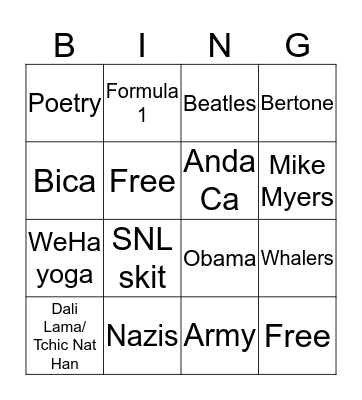 Serrano Family BINGO Card