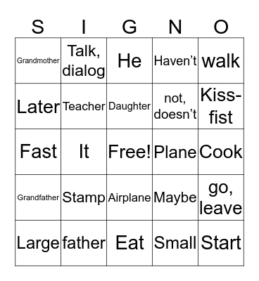 POG ASL Bingo Card