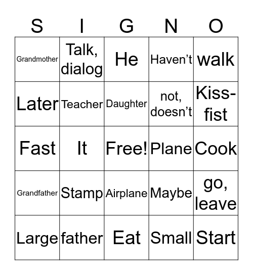 POG ASL Bingo Card