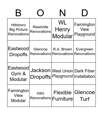 Bond Bingo Card
