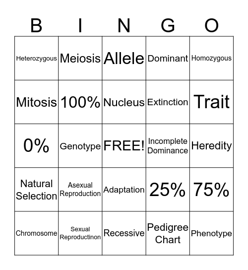 Genetics Review Bingo Card