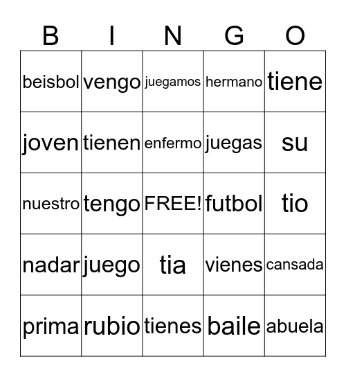 Test 3 Bingo Card