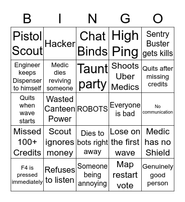 Team Fortress 2: Mann Vs. Machine (Boot Camp) Bingo Card