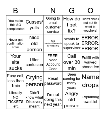 SFF Bingo Card