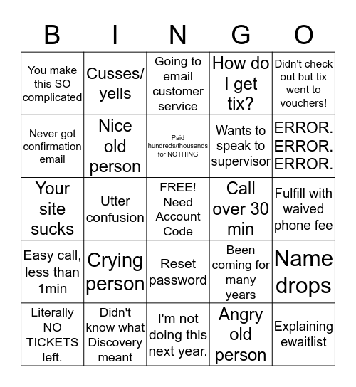 SFF Bingo Card