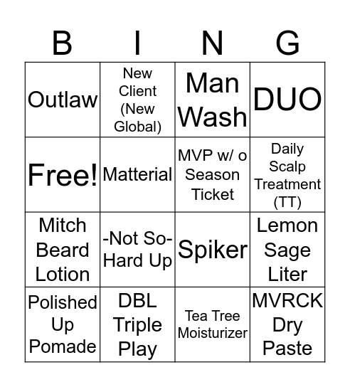 Sportclips BINGO Card