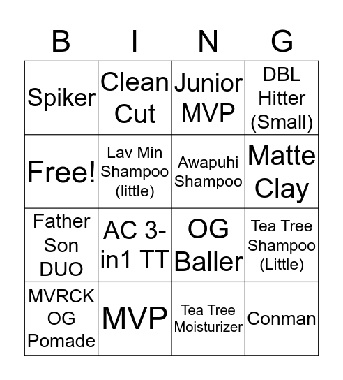 Sportclips BINGO Card