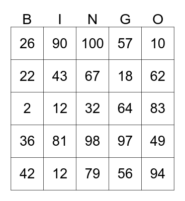 Chinese Bingo  Bingo Card