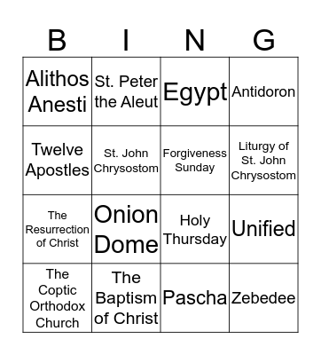 Orthodox Bingo Card