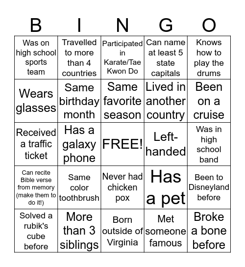 BINGO Card