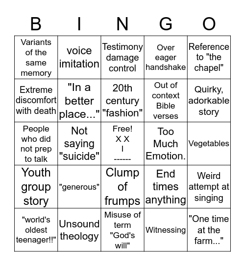 "Hurry back.... hurry back..." Bingo Card