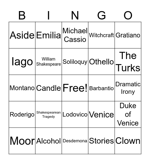 Othello Bingo Card