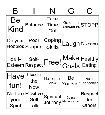 Recovery Bingo Card