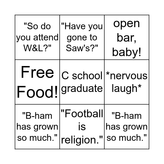 Alumni Dinner Bingo  Bingo Card