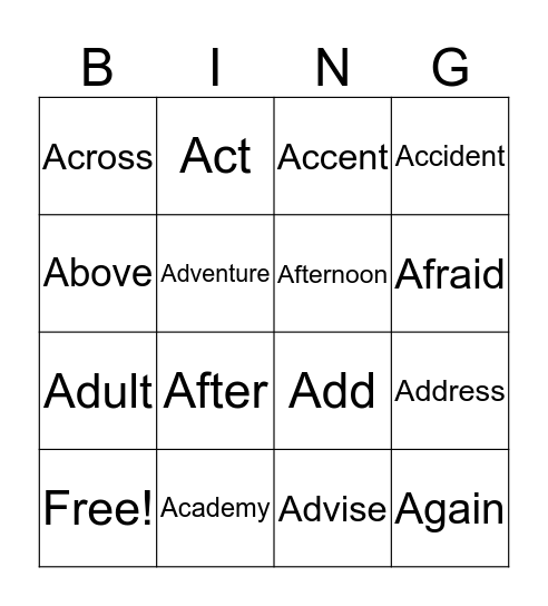 Vocabulary 1 Bingo Card