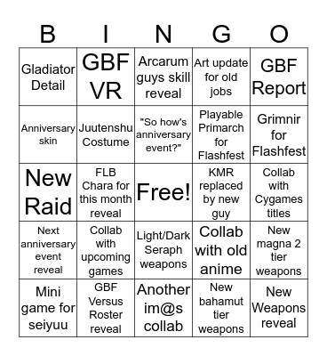 GBF Anniversary Bingo Card