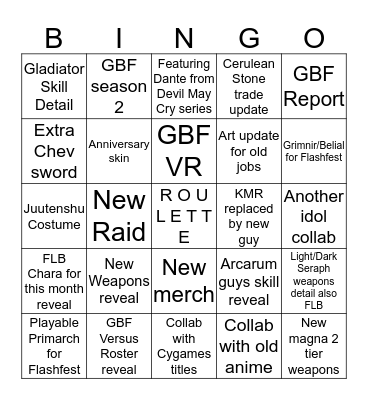 GBF Anniversary Bingo Card