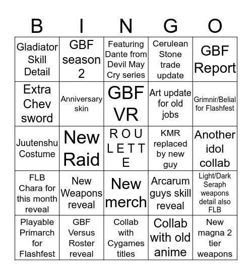 GBF Anniversary Bingo Card