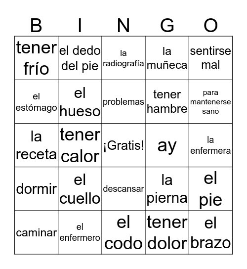 Español 3 AVSR 2 Cap. 3 Vocabulario p. 110 Bingo Card