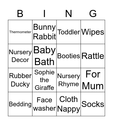 Hannah's Baby Shower BINGO Card