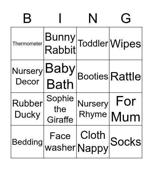 Hannah's Baby Shower BINGO Card