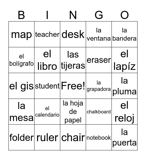 Spanish Bingo Cards Printable