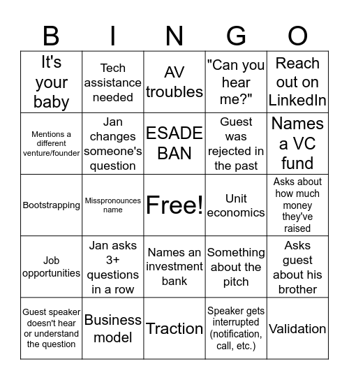 Guest Speaker Bingo Card