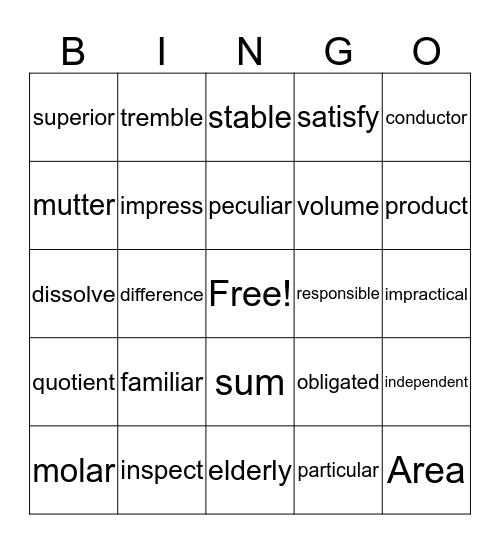 Vocabulary Bingo Card