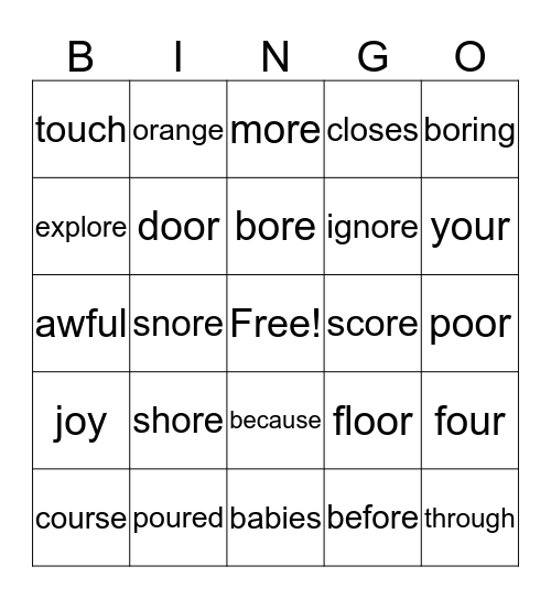 Unit 23 Letterland Bingo Card
