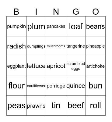 FOOD Bingo Card