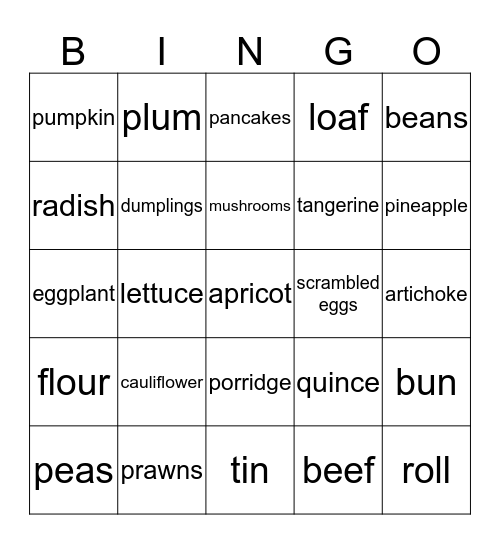 FOOD Bingo Card