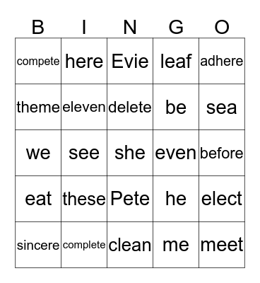 Long e Bingo Card