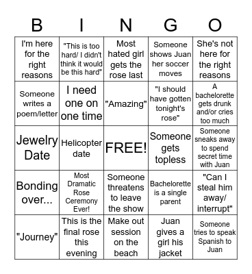 Bachelor Bingo - Juan Pablo! Bingo Card