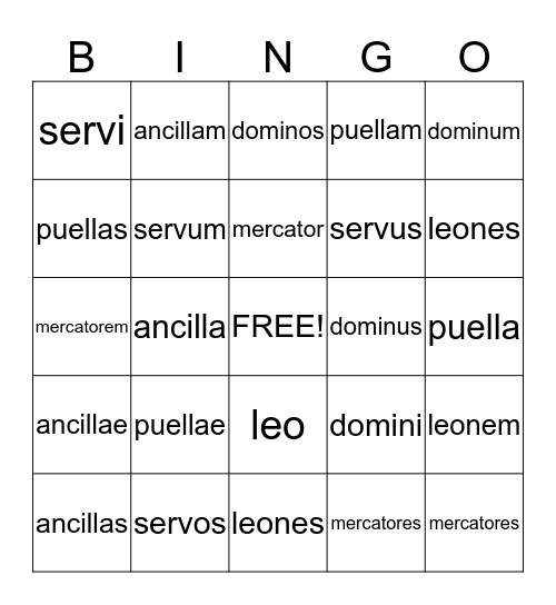 Singular and Plural Nouns Bingo Card